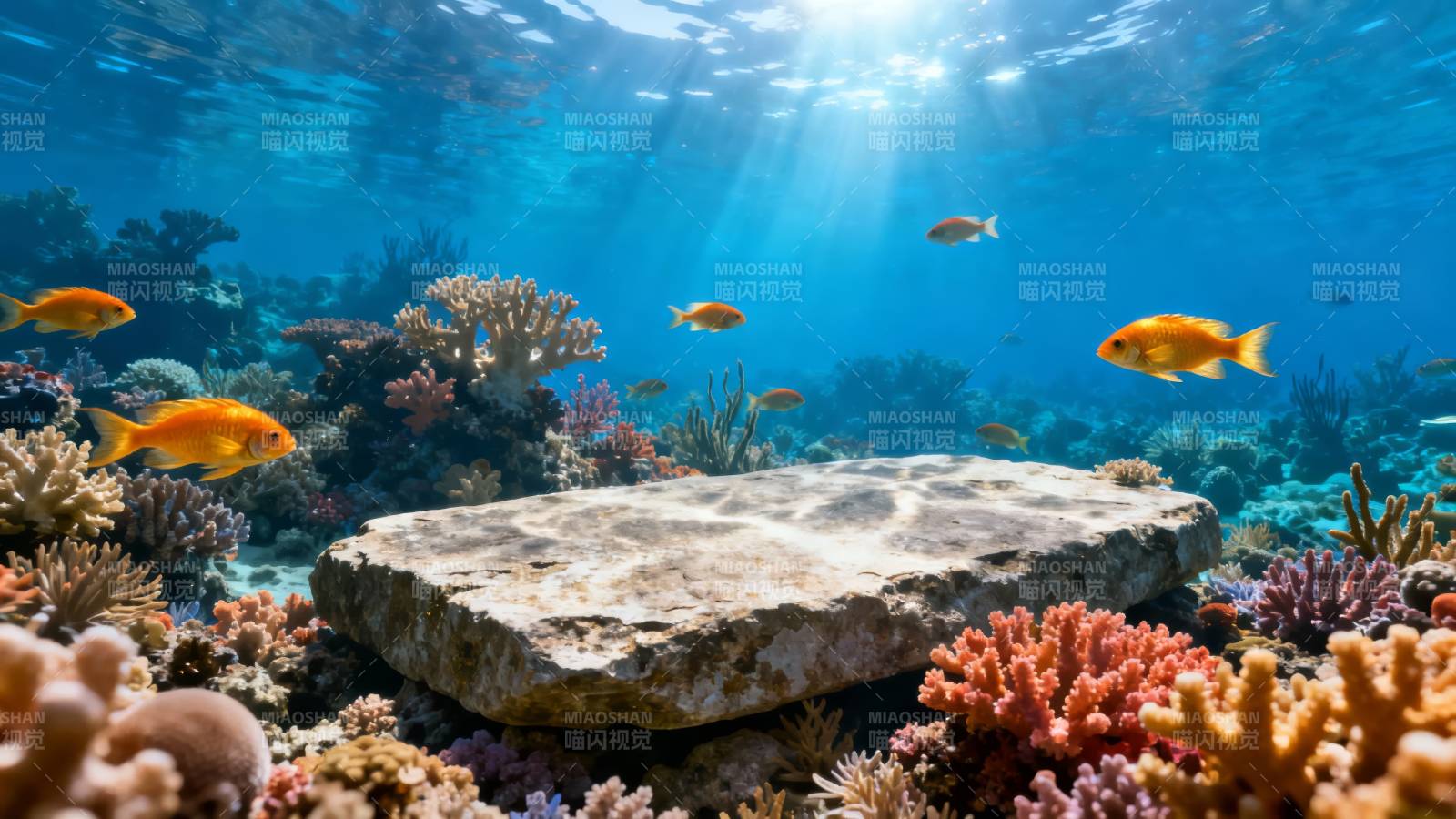 海底珊瑚与鱼群共舞图片