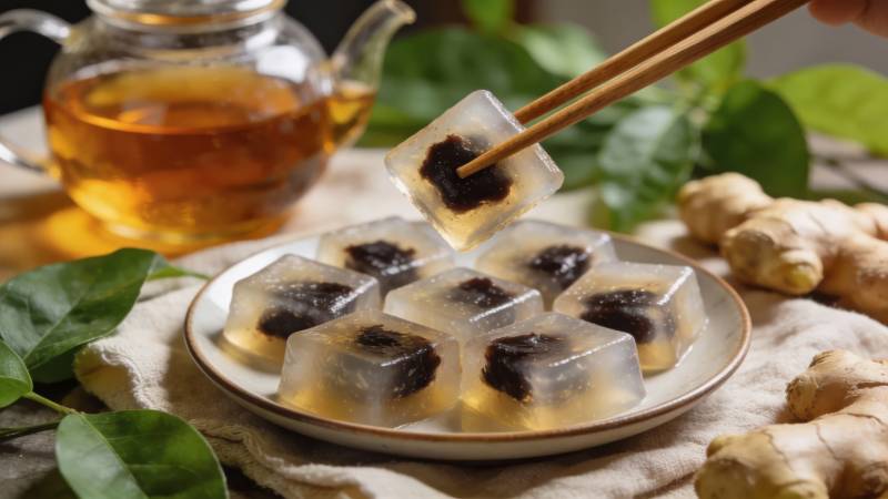 姜茶冻配姜块 暖胃养生佳品图片