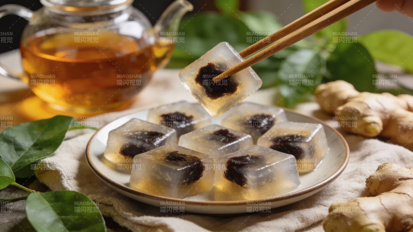 姜茶冻配姜块 暖胃养生佳品图片