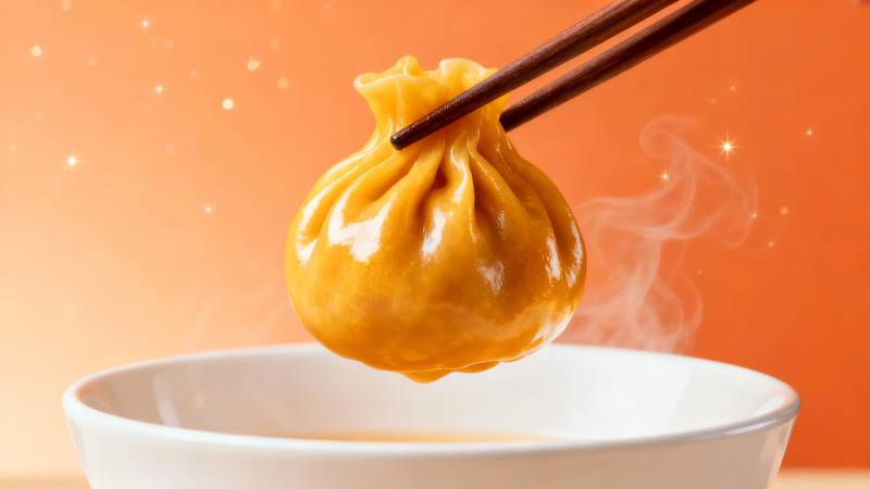 热气腾腾小笼包 筷子夹起香四溢图片