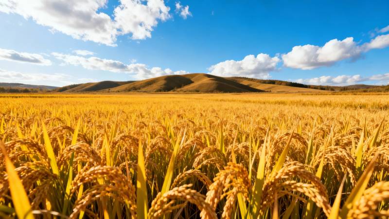 金黄稻浪映蓝天图片