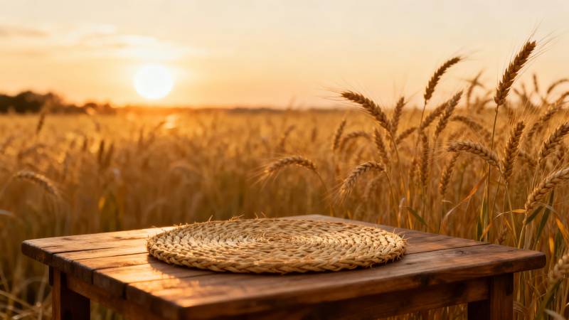 麦田夕照 木桌静候图片