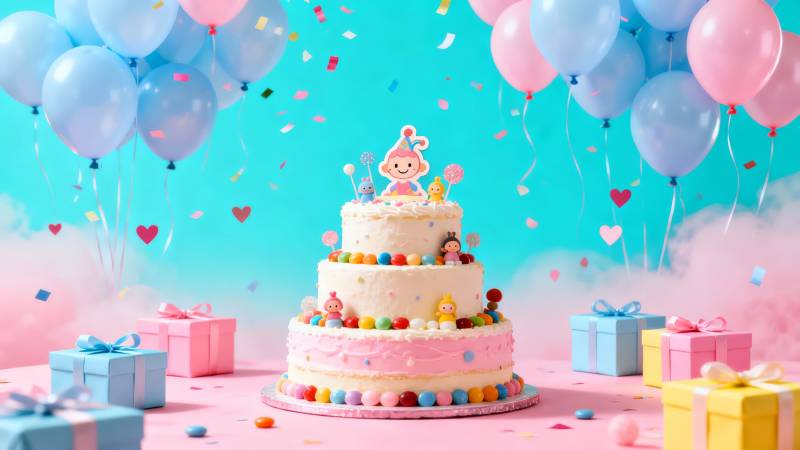 生日蛋糕气球礼物派对图片