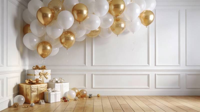 金白气球派对布置图片