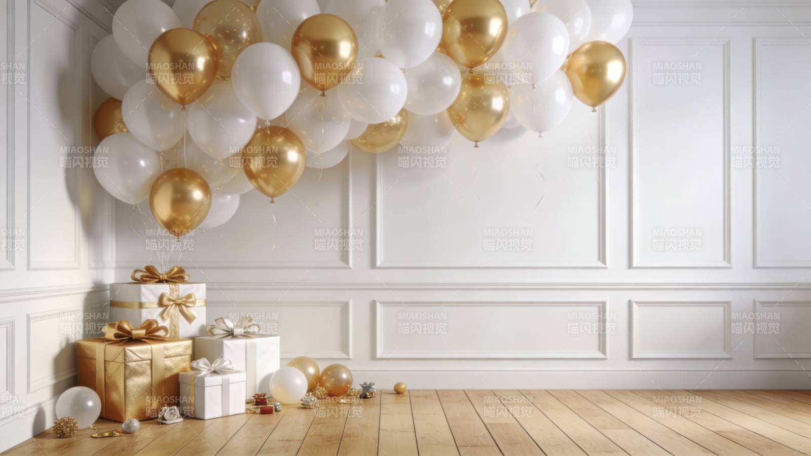 金白气球派对布置图片