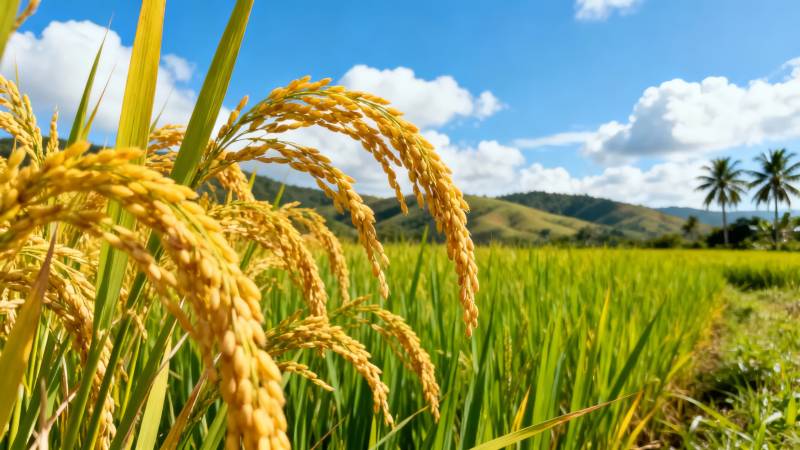 金黄稻穗映蓝天图片