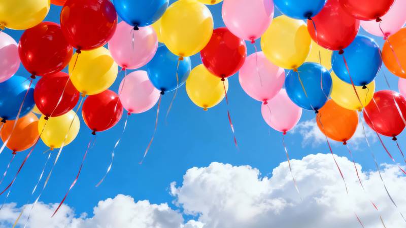 彩球飞舞迎蓝天图片