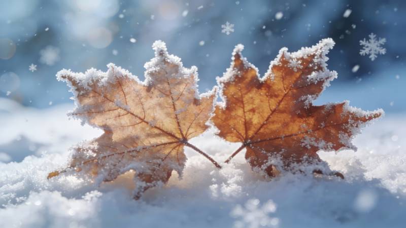 霜叶卧雪 秋冬邂逅图片