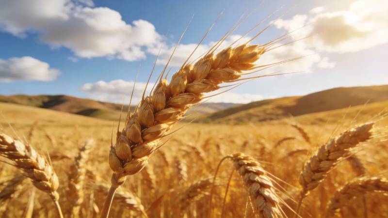 金黄麦浪映蓝天图片