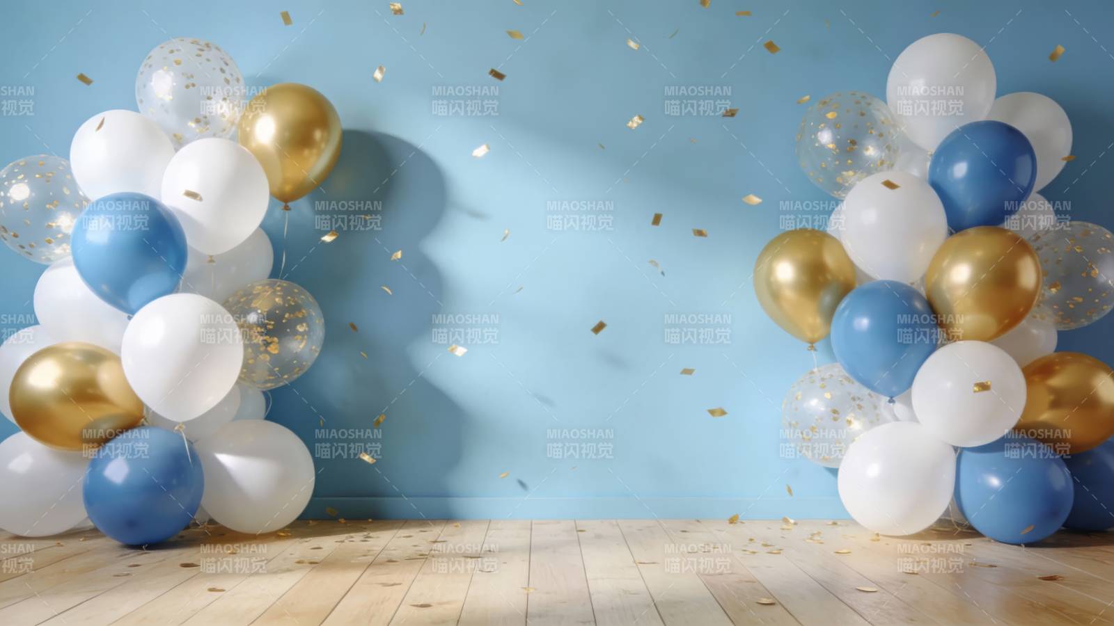 蓝金白气球庆典背景图片