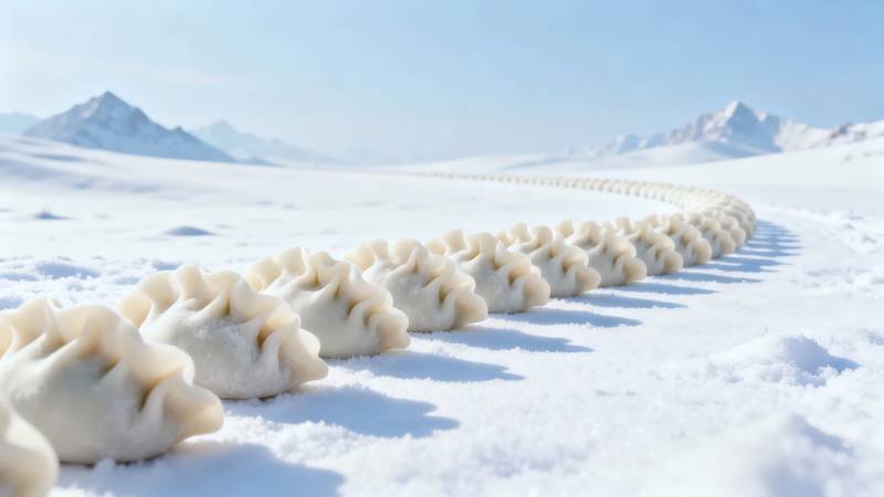 雪原饺子长龙蜿蜒向远山图片