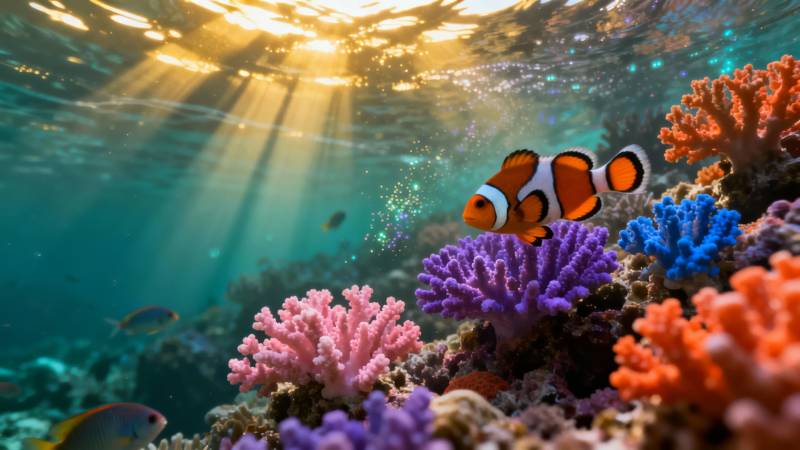 海底珊瑚与小丑鱼共舞图片