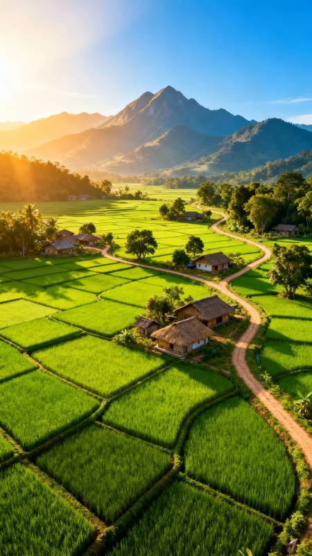 青山绿田 晨光如诗图片