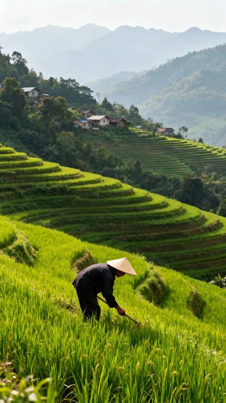 梯田农夫劳作图图片