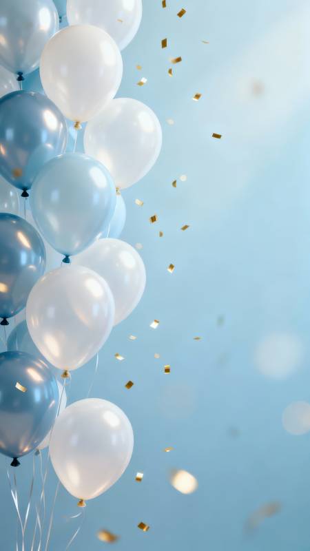 蓝白气球配金屑 庆典氛围拉满图片
