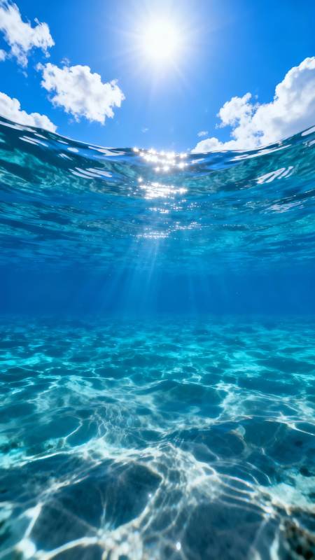 阳光穿透碧海 水下光影如梦图片