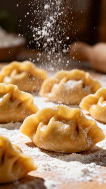 面粉洒落 饺子待煮香图片