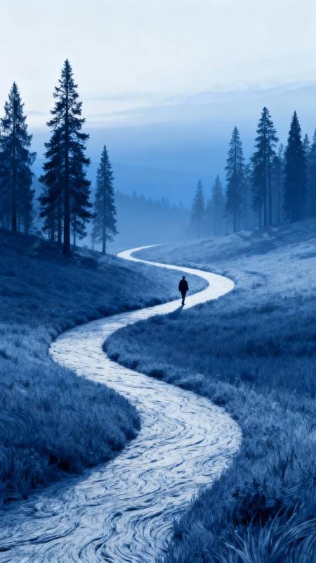 蓝雾小径 孤影前行图片