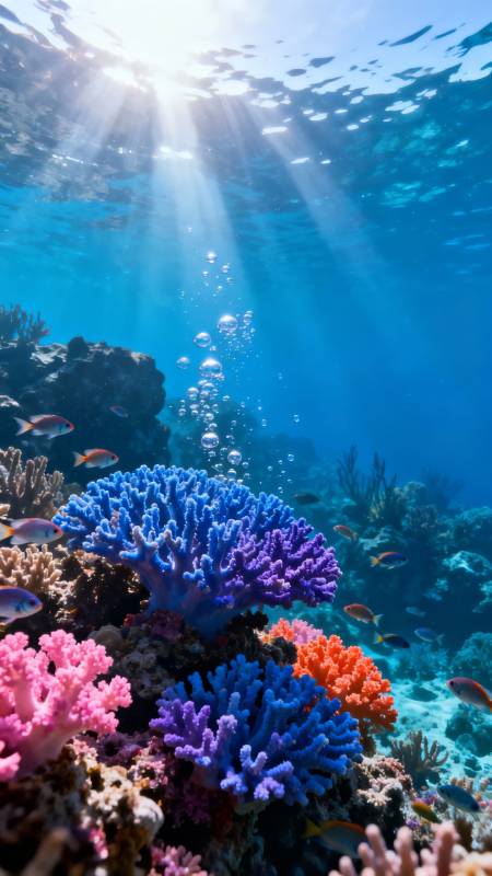 海底珊瑚花园 阳光穿透蓝海图片