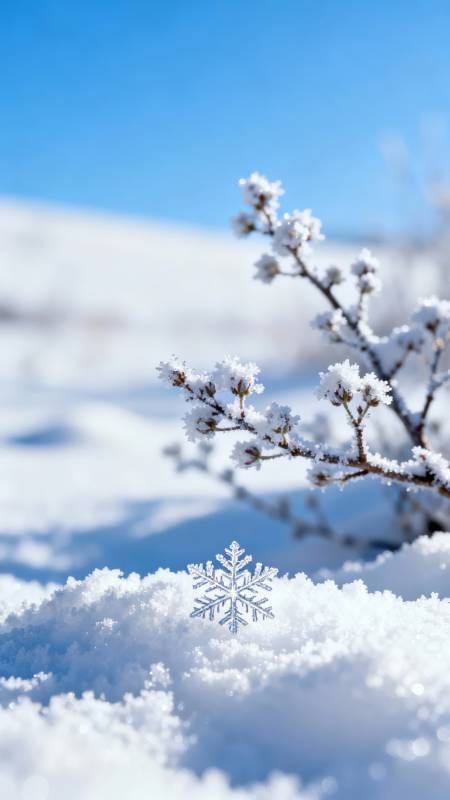 雪枝映蓝天 雪花静卧雪图片