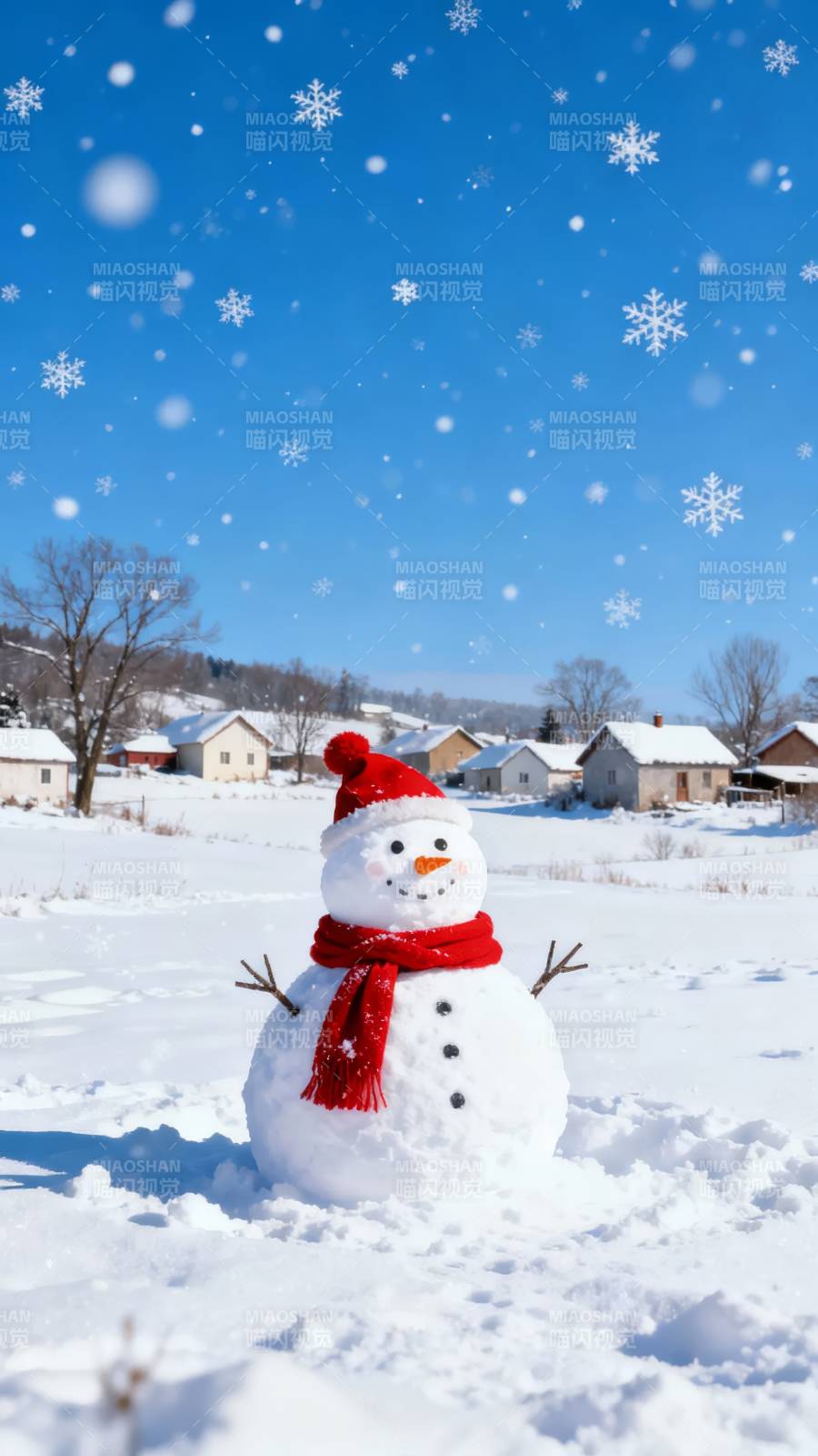 雪人迎雪 冬日童话景图片