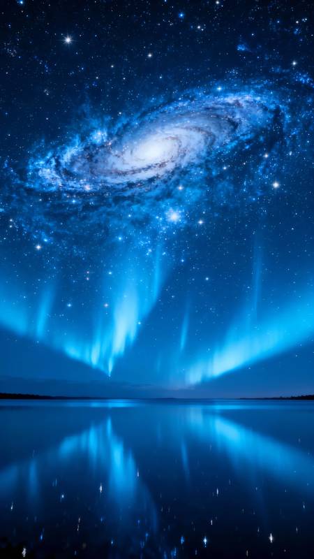 星河极光映湖夜图片