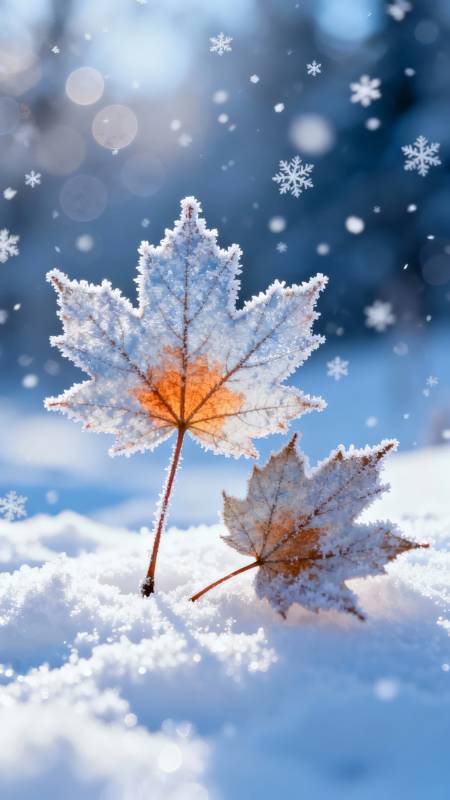 雪覆枫叶 冬日静美图片