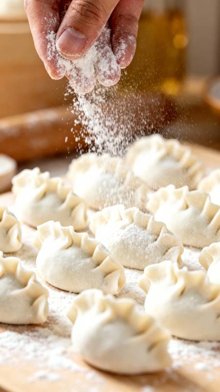 撒粉包饺子 手工美味待蒸图片