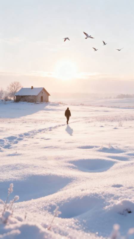 雪径孤影 归途有光图片