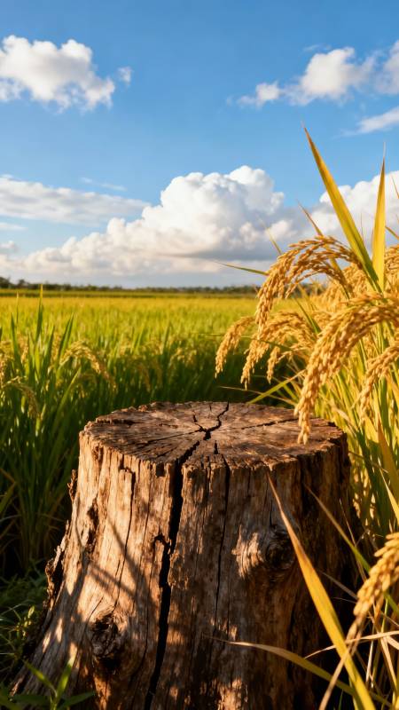 稻香树桩 云下丰收景图片