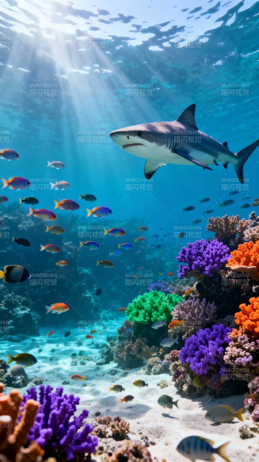 鲨鱼巡游珊瑚海图片