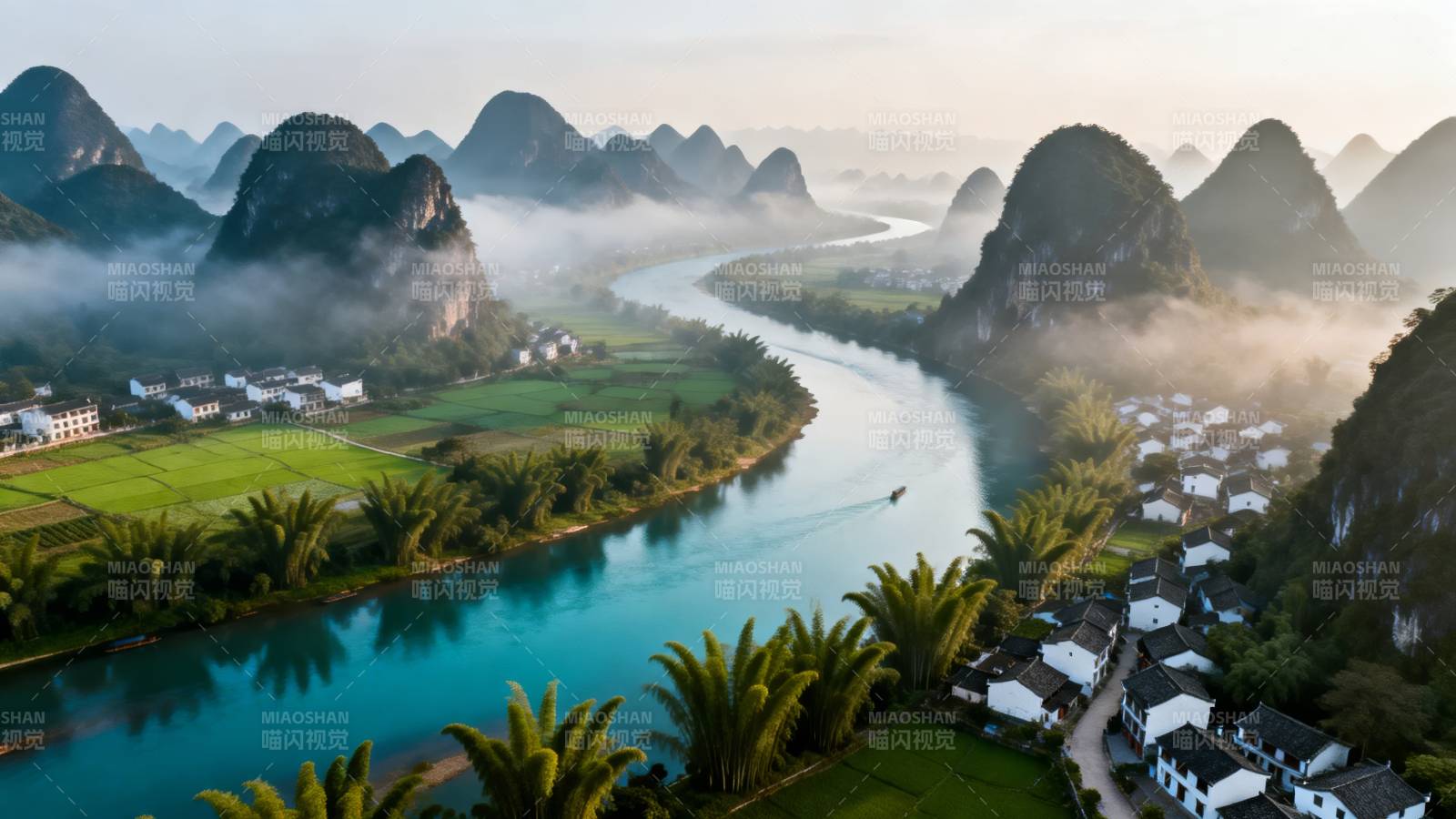 漓江晨雾 山水如画图片