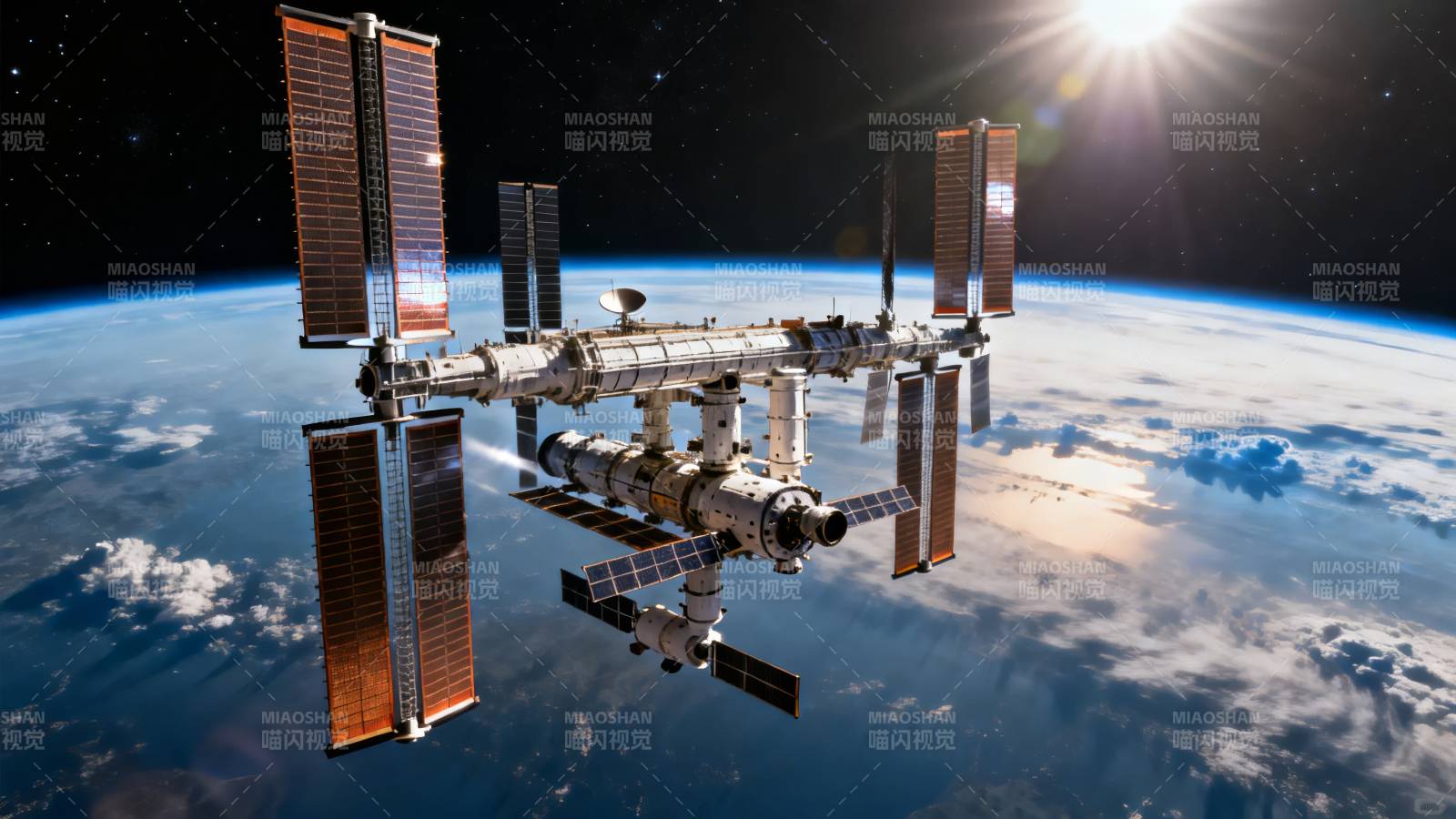 空间站绕地球运行图片