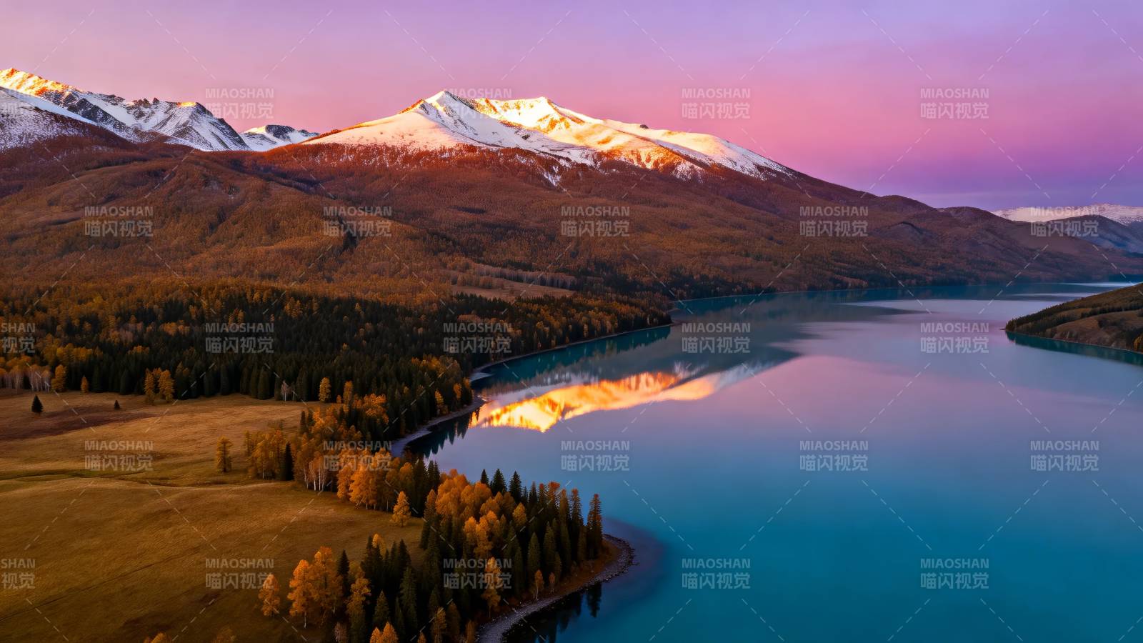 雪山映湖 秋色如画图片