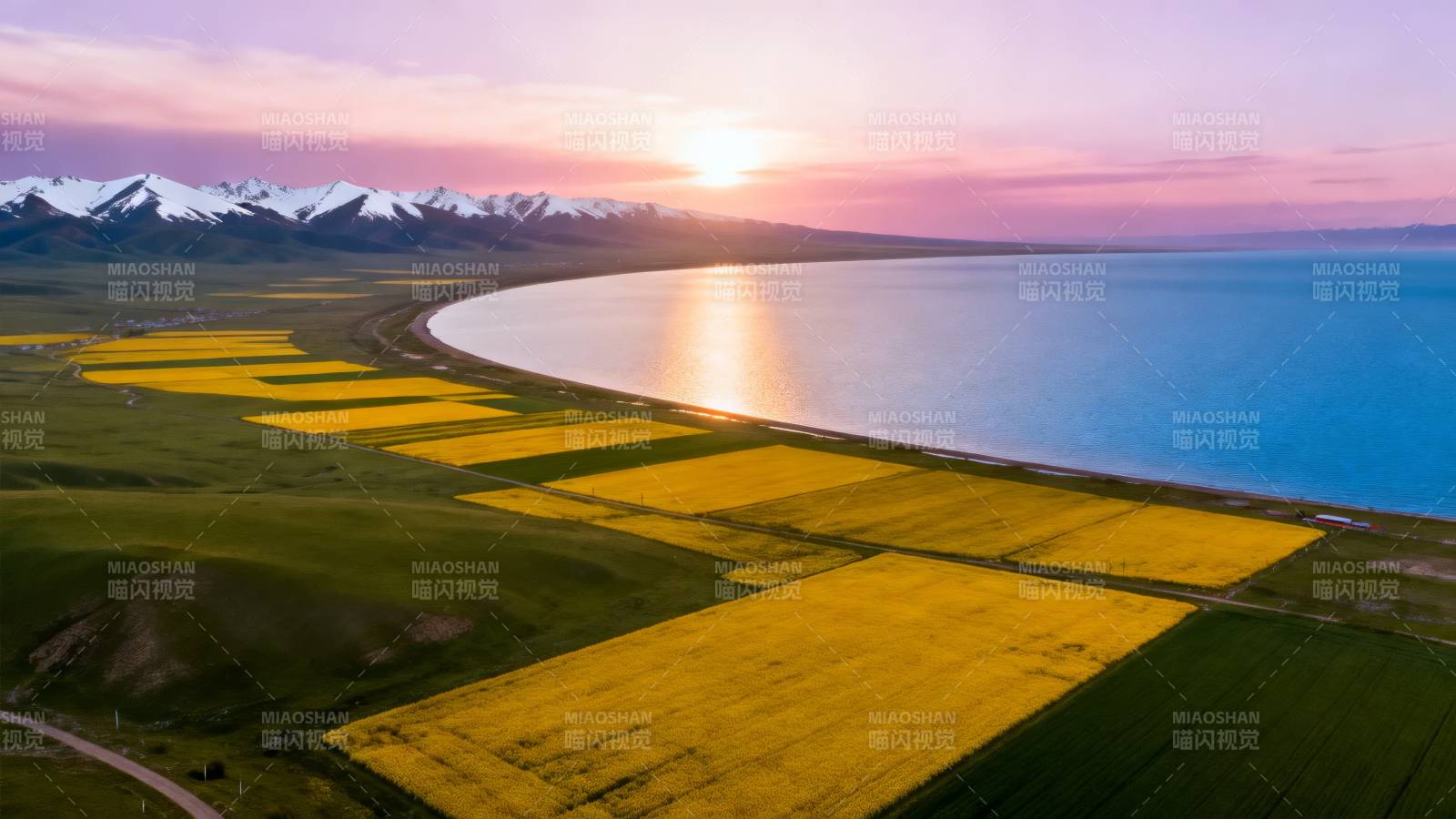 湖光山色映金黄花海图片