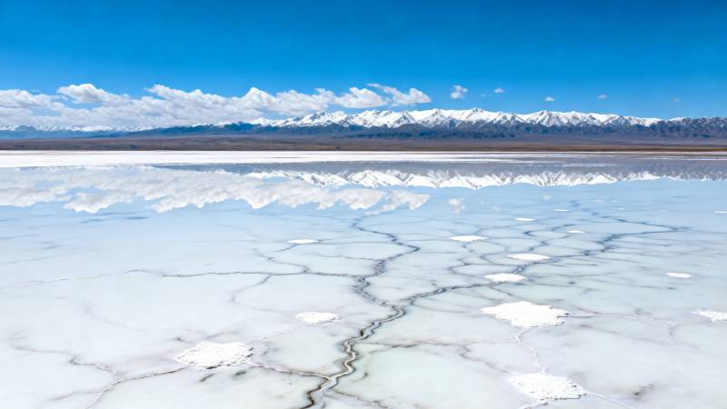 雪山倒映盐湖 天地一色图片