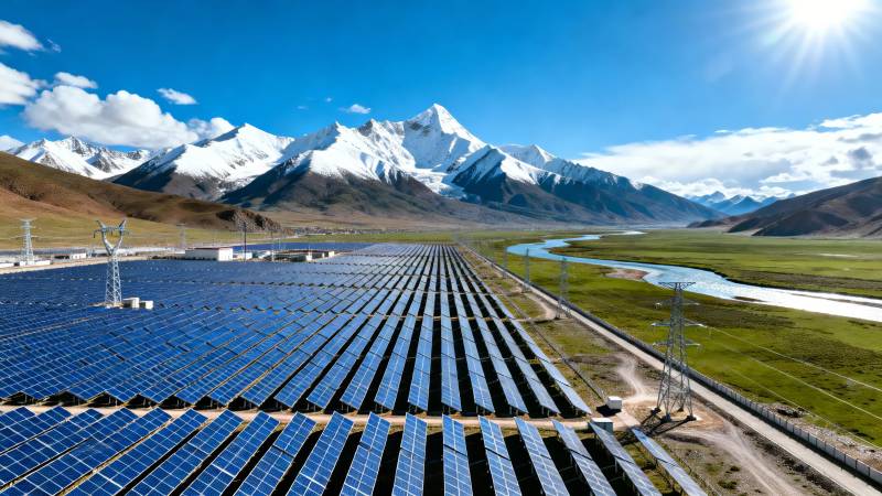 雪山下的光伏蓝海图片