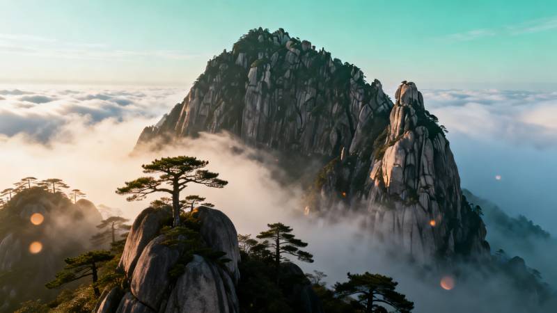 云海孤峰 松立仙境图片