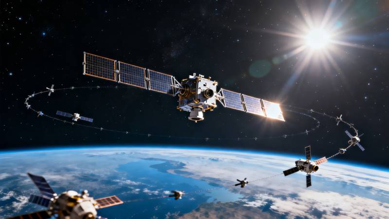 卫星环绕地球运行图片