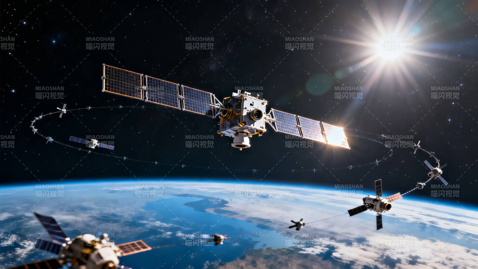 卫星环绕地球运行图片