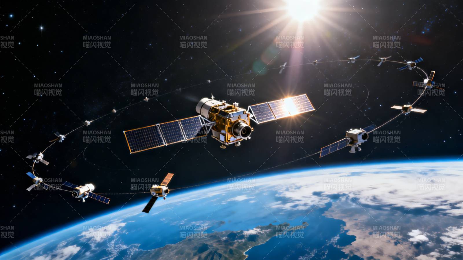 卫星环绕地球运行图片