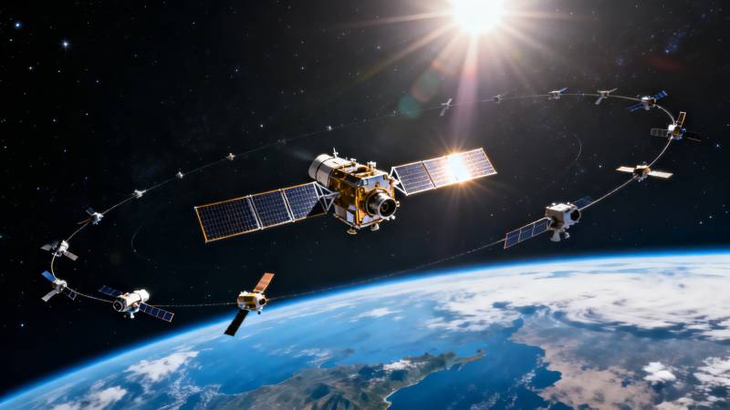 卫星环绕地球运行图片