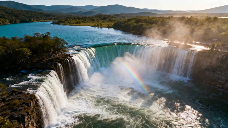 瀑布彩虹 山水如画图片