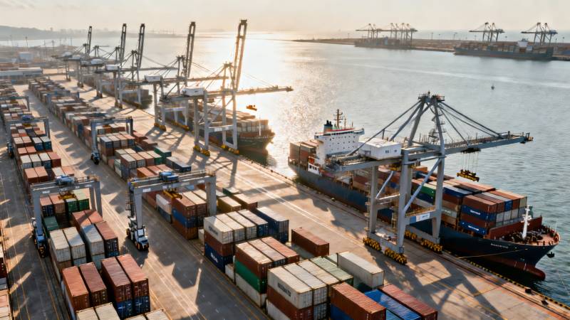 港口集装箱装卸繁忙景象图片