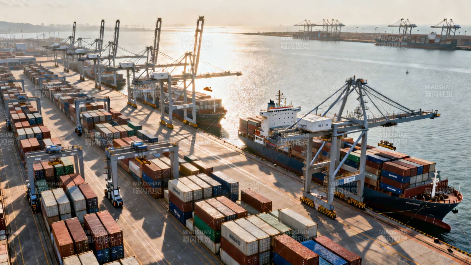 港口集装箱装卸繁忙景象图片