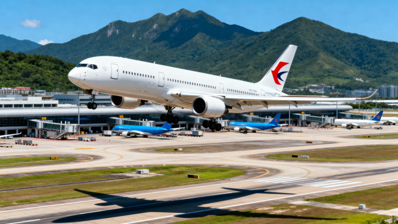 飞机起飞 山景相伴图片