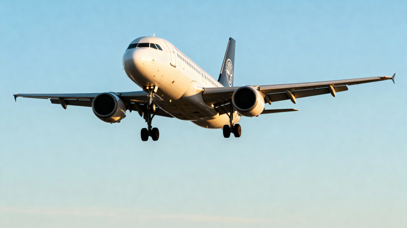 飞机降落瞬间 蓝天映衬下图片