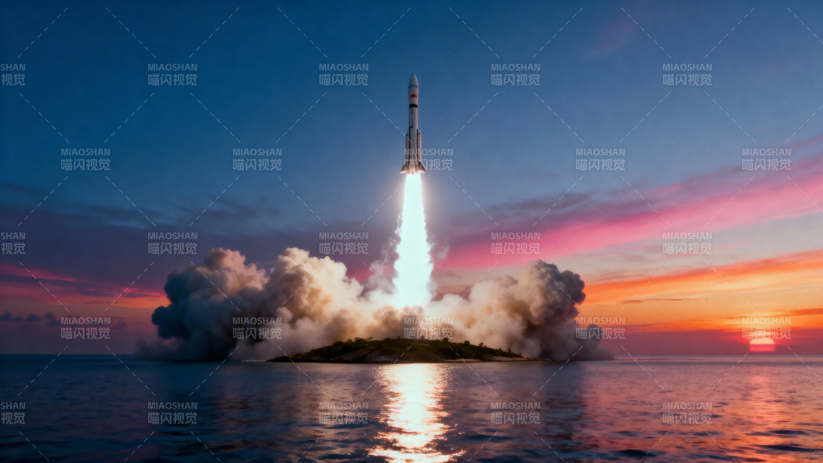 火箭升空 海天映霞光图片