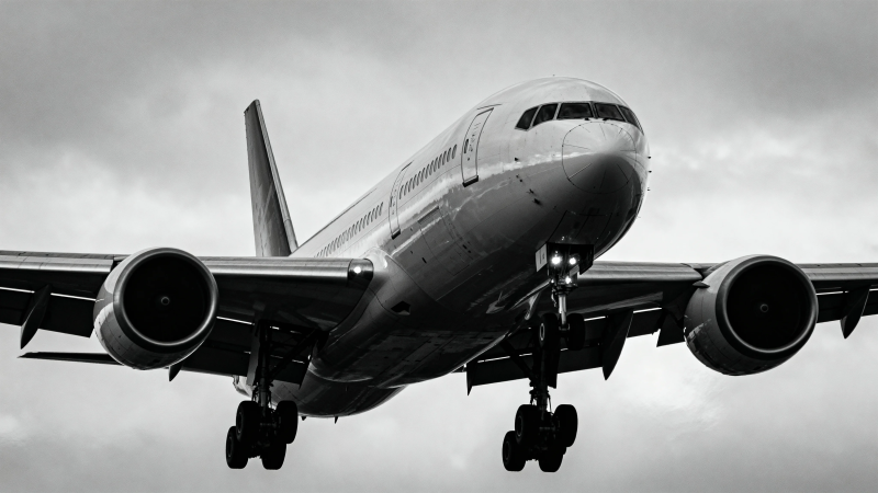 飞机降落瞬间 黑白震撼图片