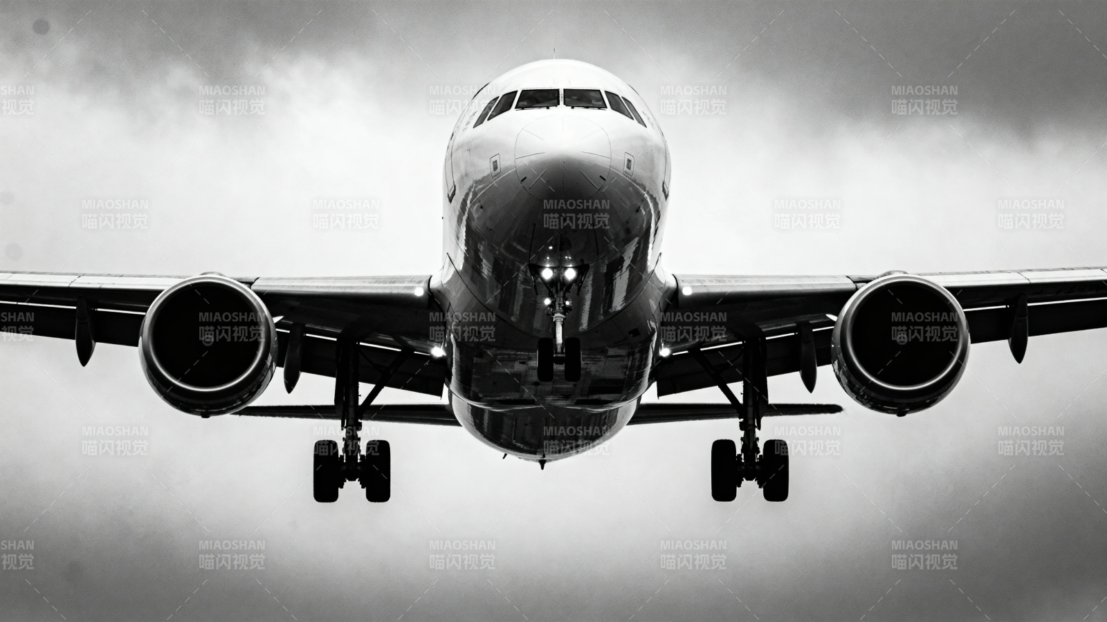 飞机迎面降落 黑白震撼瞬间图片